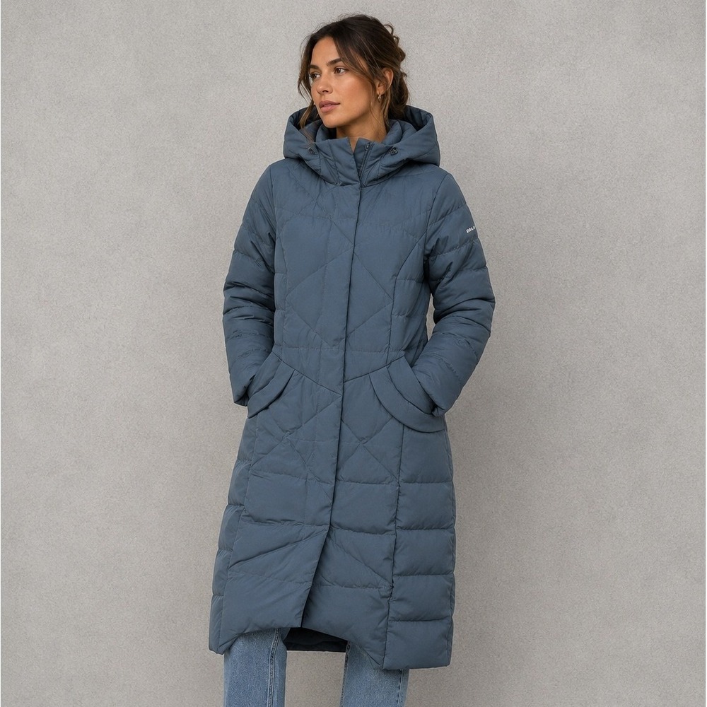Orolay Down Puffer Coat Women Medium Long Hooded Quilted Gray Winter Parka